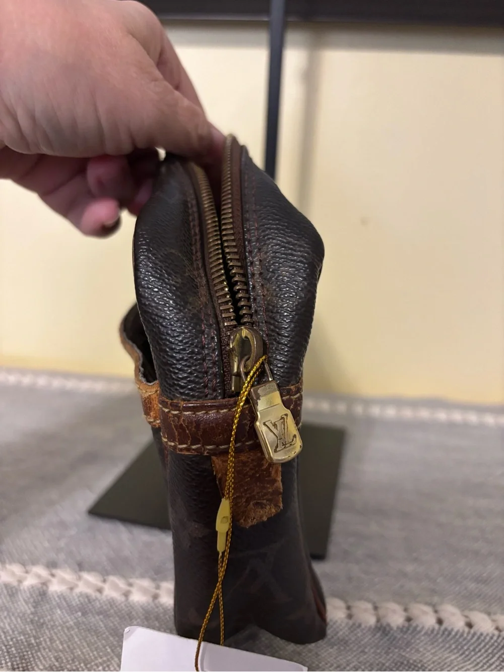 Louis Vuitton Brown Monogram Canvas Clutch with Tan Trim
